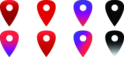 Point of location vector icons for maps. Website location icon isolated on white background. Red, Blue and black location icon. Simple modern colorful icons