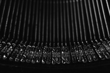 Detail retro typewriter machine on home