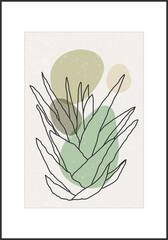 Minimalist botanical line art composition with leaves abstract collage