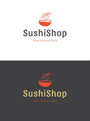 Sushi restaurant emblem logo template vector illustration.