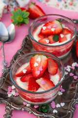 Light healthy dessert with sweet ricotta and strawberries