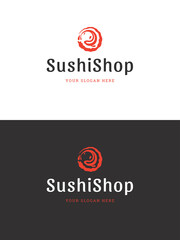 Sushi restaurant emblem logo template vector illustration.