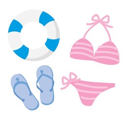 ビキニと浮輪とビーチサンダルのイラスト