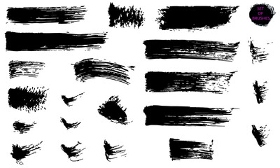 A set of brush strokes. A collection of vector drawings for grunge design and decor, isolated on a white background.