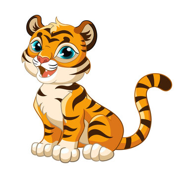 Sitting cute tiger cartoon character vector illustration