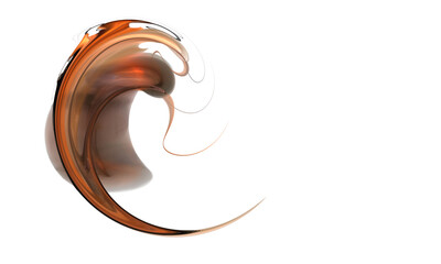 Abstract fiery twirl or curve isolated on white. Flame, gold or fire in artistic sign. Dynamic and unique ear shape or shell. Great as overlay, cover, card, flyer, design element.