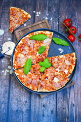  Home made italian pizza with mushrooms,ham and cheese. Italian food