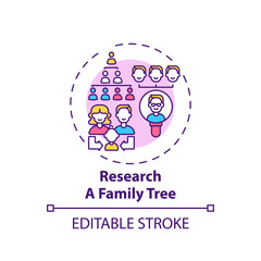 Research a family tree concept icon. Family bonding tips. Getting new information about relatives. Family info idea thin line illustration. Vector isolated outline RGB color drawing. Editable stroke