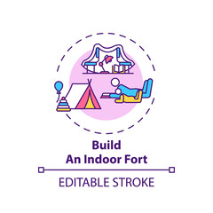 Naklejka premium Build an indoor fort concept icon. Family bonding tips. Creating interesting place to play for kids. Fun games idea thin line illustration. Vector isolated outline RGB color drawing. Editable stroke