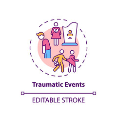 Traumatic events concept icon. Online family therapy types. Experiences that put person at risk of harm idea thin line illustration. Vector isolated outline RGB color drawing. Editable stroke