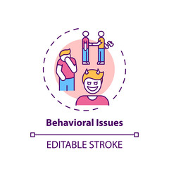 Behavioral issues concept icon. Online family therapy types. Behavioral and conduct disorder basics idea thin line illustration. Vector isolated outline RGB color drawing. Editable stroke