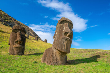 The ancient moai on Easter Island  of Chile