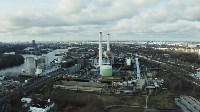 drone flight over power plant in Berlin Vatternfall industrial site