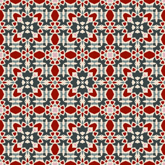 Trendy bright color seamless pattern in gray red blue for decoration, paper, tiles, textiles, carpet, pillows. Home decor, interior design, cloth design.