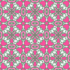 Trendy bright color seamless pattern in white pink green for decoration, paper, tiles, textiles, carpet, pillows. Home decor, interior design, cloth design.