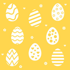Easter eggs set on yellow background. Vector illustration greeting card, ad, promotion, poster, flyer, web-banner, article. Spring minimalistic background.