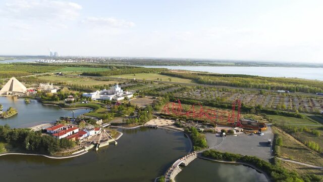 drone flight over amusement park Belantis near Leipzig