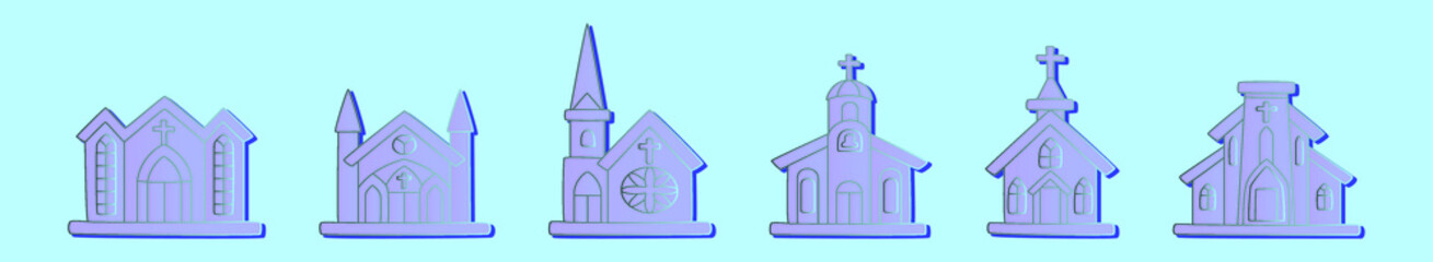 set of abbey cartoon icon design template with various models. vector illustration isolated on blue background