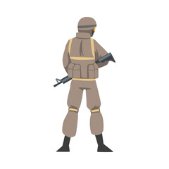 Man as Military Special Armed Force in Uniform and Rifle in Standing Pose Vector Illustration