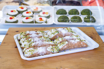 pistachio, isolated, white, celebration, freshness, italian, sicily, fat, cherry, sugar, buffet, crust, filled, palermo, group, fries, icing, service, serving, almond, confectionery, curd, eat, milk, 