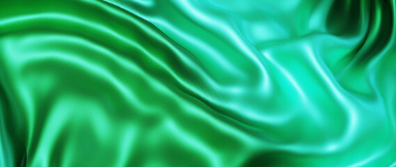 3d render of green and light cloth. iridescent holographic foil. abstract art fashion background.