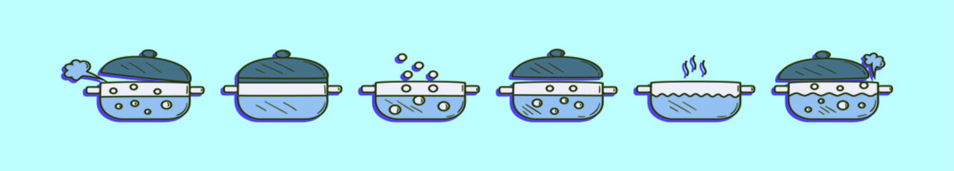 set of boiling water cartoon icon design template with various models. vector illustration isolated on blue background