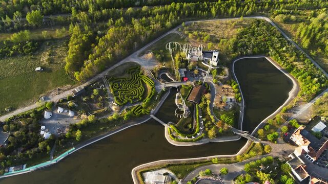 drone flight over amusement park Belantis near Leipzig