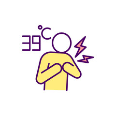 Obraz premium hest pain and elevated fever RGB color icon. Symptoms of infection disease. Exposure to coronavirus. Cough and loss of taste and smell. Shortness of breath. Isolated vector illustration