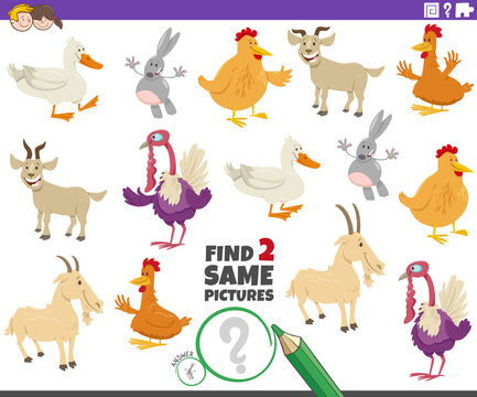 find two same farm animals educational task for kids