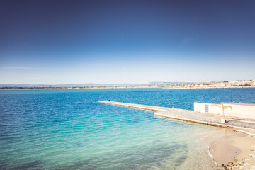 Ortigia, Syracuse / Italy:, December 2018: Panoramic view of the ancient Ortigia island, Syracuse, Sicily. Italy