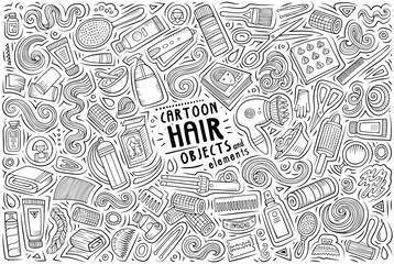 Doodle cartoon set of Hair Salon objects and symbols