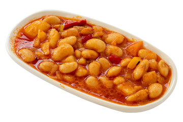 Spicy bean appetizer isolated on a white background. Healthy vegan food. Local name atom plaki