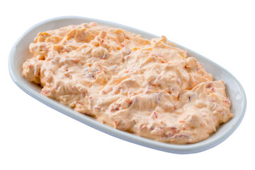 Spicy mezze with yogurt isolated on white background. Healthy vegan food. Local name atom mezesi