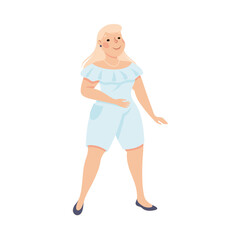 Plus Size Blond Woman Standing and Smiling Vector Illustration