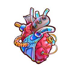 Heart in cyberpunk style, organ and mechanic patch