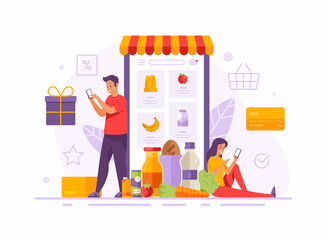 Vector concept of food delivery, online shopping vector illustration