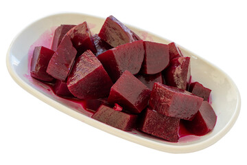 Pickled beetroot appetizer (mezze) isolated on a white background. Healthy vegan food. Local name pancar turşusu
