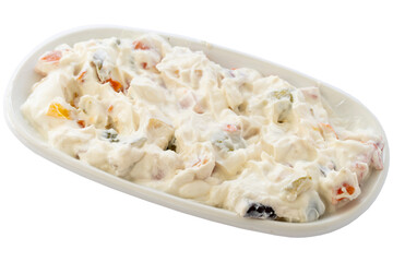 Potato yogurt ponço appetizer (mezze) isolated on a white background. Healthy vegan food. Local name panço meze