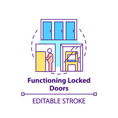 Functioning locked door concept icon. Protective environment idea thin line illustration. Safety banking. Security measures. Vector isolated outline RGB color drawing. Editable stroke