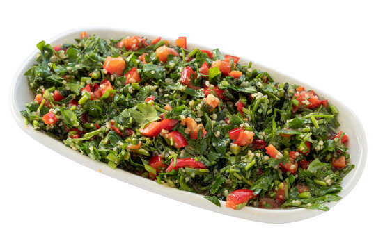 taboule salad appetizer (mezze) isolated on white background. Healthy vegan food. Local name tabule salatası