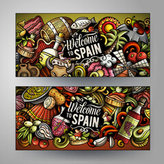 Cartoon cute colorful vector doodles Spain banners