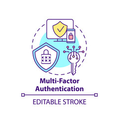 Multi-factor authentication concept icon. Computer access control method idea thin line illustration. Gaining access to information. Vector isolated outline RGB color drawing. Editable stroke