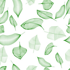 Abstract seamless pattern with green leafs . Spring background for your Design. Vector illustration.