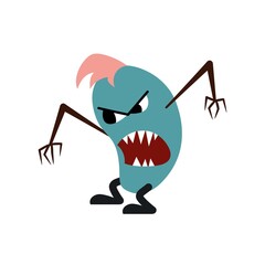 Cartoon angry blue screaming  monster isolated on white.Design for print, party decoration,  illustration,  sticker.
