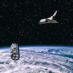 Fototapeta premium Spaceships in space. Science theme. The elements of this image furnished by NASA.