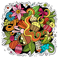 Naklejka premium Happy Easter vector doodles illustration. Color funny picture.