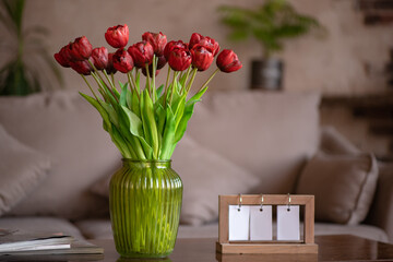 Beautiful spring flowers tulips on the table