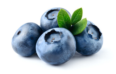 Blueberry isolated. Blueberry with leaves on white. Bilberry on white background. Full depth of...