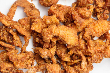 Close up Fried crispy chicken skin.
