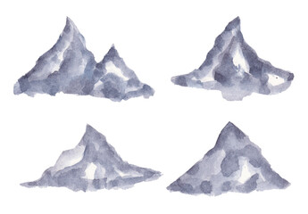 Fototapeta na wymiar Watercolor monochrome set of rocks. 